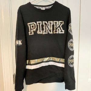 PINK Victoria’s Secret pullover hoodie; size small; black with gold sequin